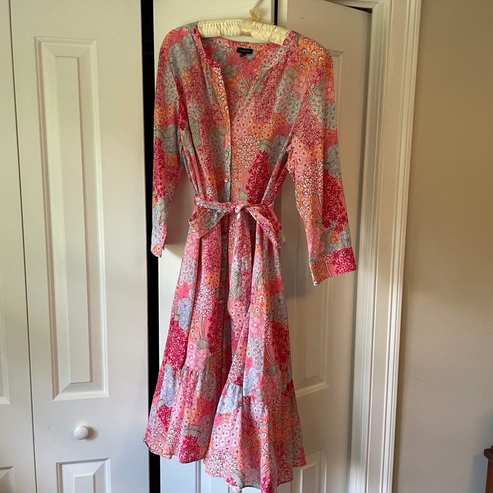 Talbots belted shirtdress. Salmon rose print dress size 12